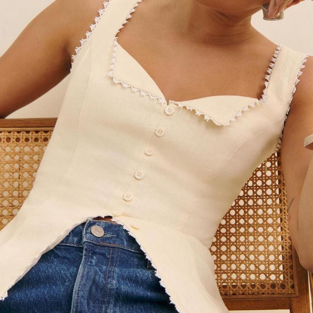 SZ 4 Reformation Viola Linen Top Sugar NWT - Picture 2 of 6
